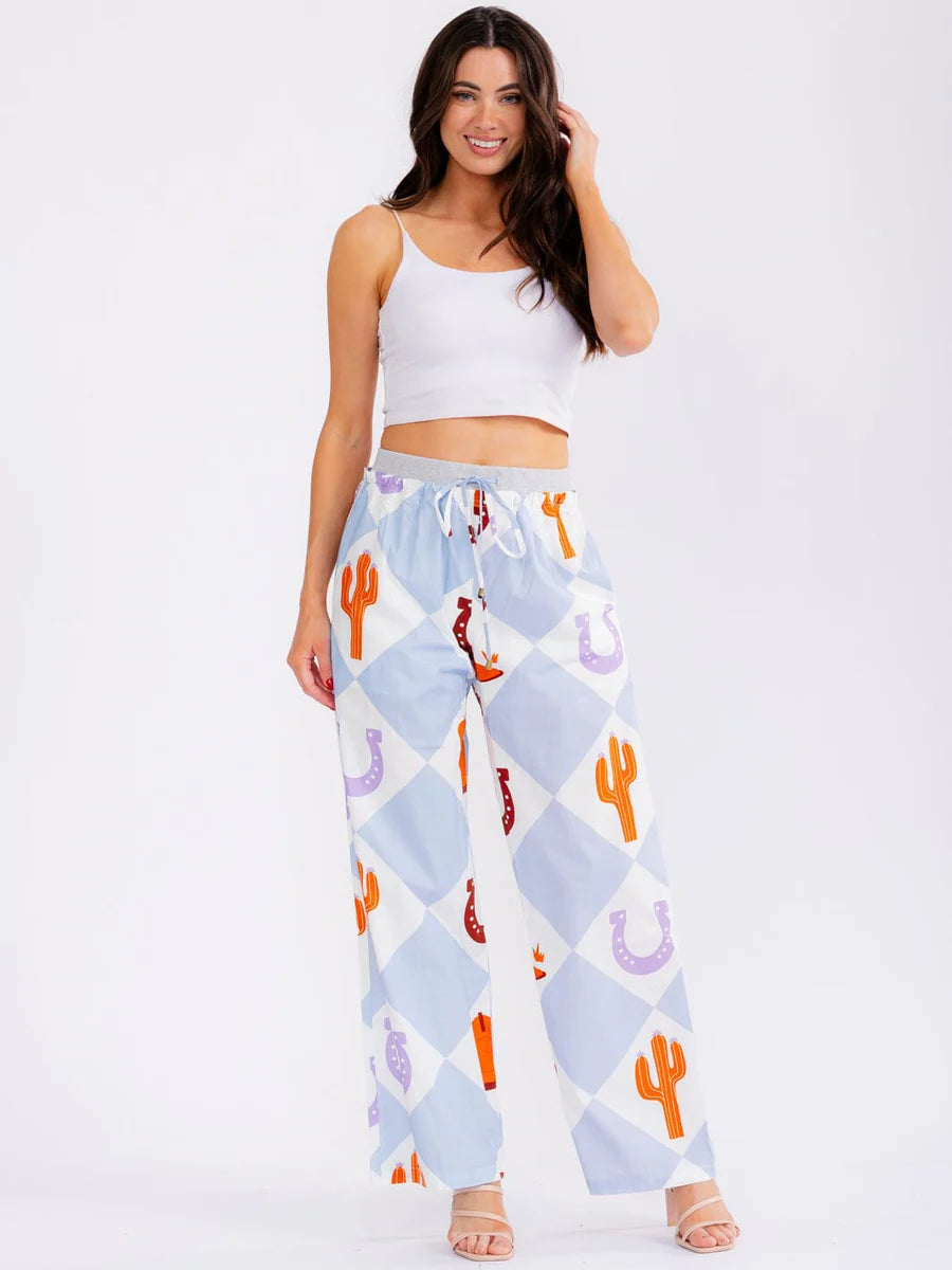 Straight leg multi print pants